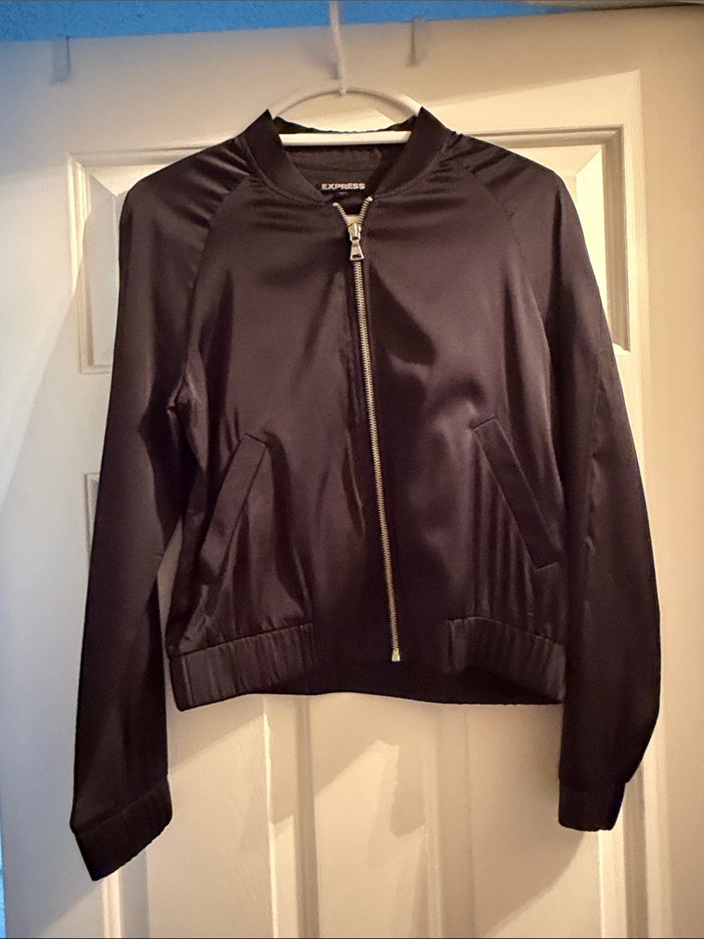 Express Black Satin Bomber Jacket